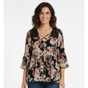 Floral Mid Sleeve Pullover Blouse, Women’s M, Multicolor